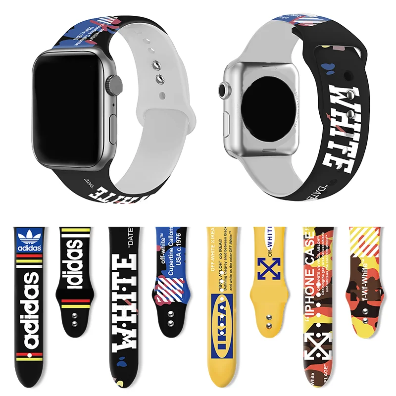  Мужской спортивный силиконовый резиновый ремешок с принтом для Apple Watch Band i Series