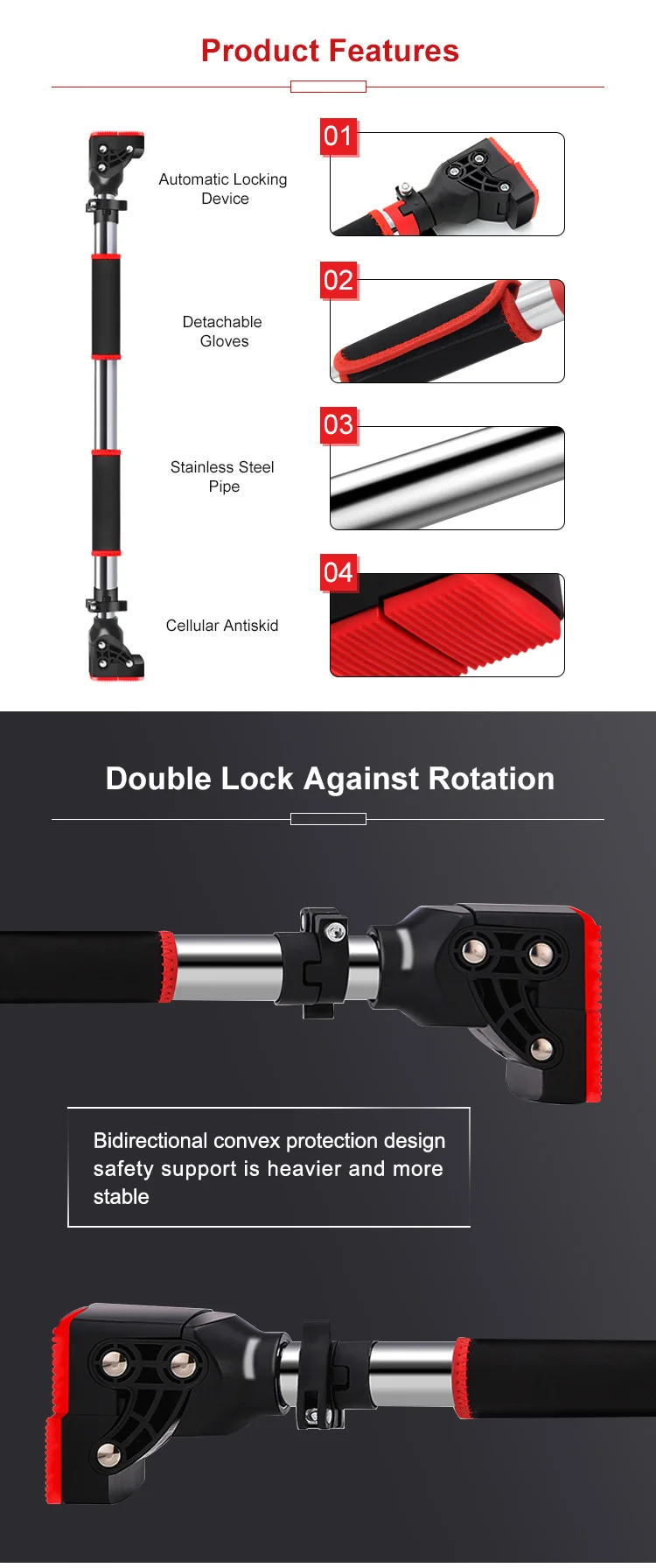 No Screws Home Pullup Bar with Safety Locking Catch Portable Stainless Steel Upper Body Workout Bar for Home Gym Exercise