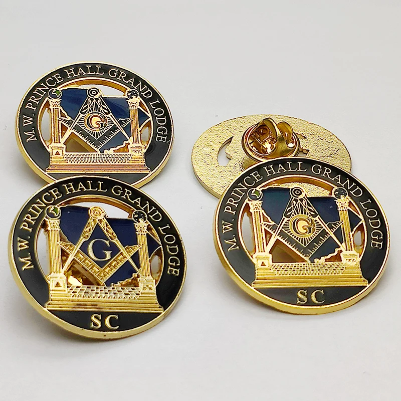 Wholesale Freemason Hall Badge Custom Color Paint Masonic Design 3d Gold Enamel Pin Badge Metal Freemasons Lapel Pins