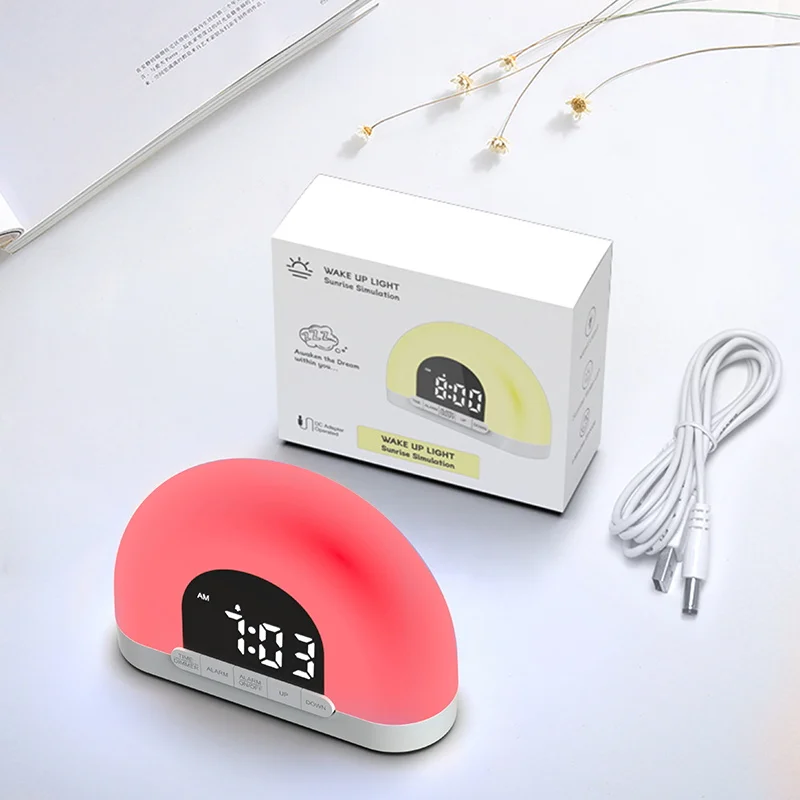 wholesale  Sunrise Sunset Simulation FM Clock Radio 7 Colors Digital Alarm Clock Wake Up Light