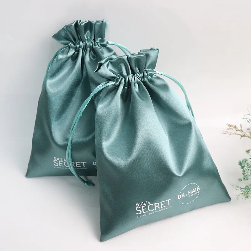 Custom Logo Printed Satin Underwear Hair Wig Extension Storage Bag Luxury Jewelry Gift Packing Silk Pouch