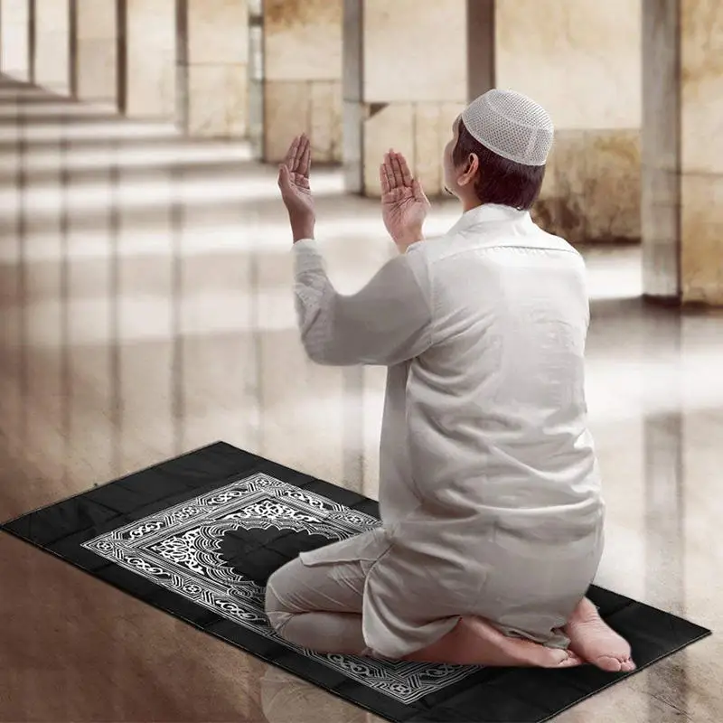 2024 Polyester Muslim Prayer Rug with bag Travel Portable Islam Ramadan Kareem Foldable Prayer Mat with Pouch EID Mubarak Gifts