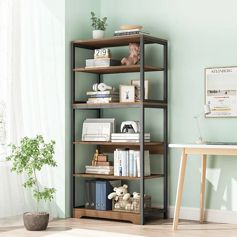 Hotsale book shelf iron bookshelf wood bookcase living room book rack bookcases black white