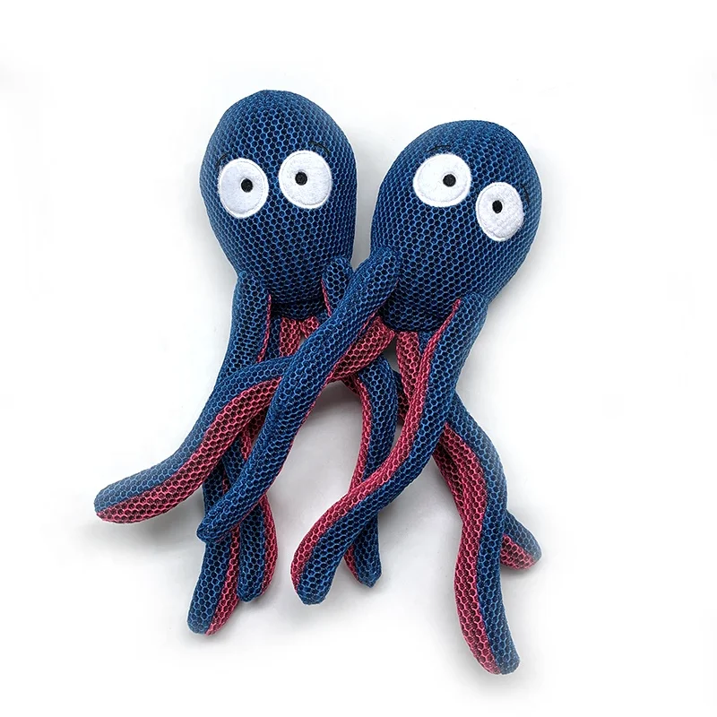 Support Customization Unique Octopus Style Squeaky Dog Toys with Embroidered Eyes and Crinkle Legs Dog Chew Toy