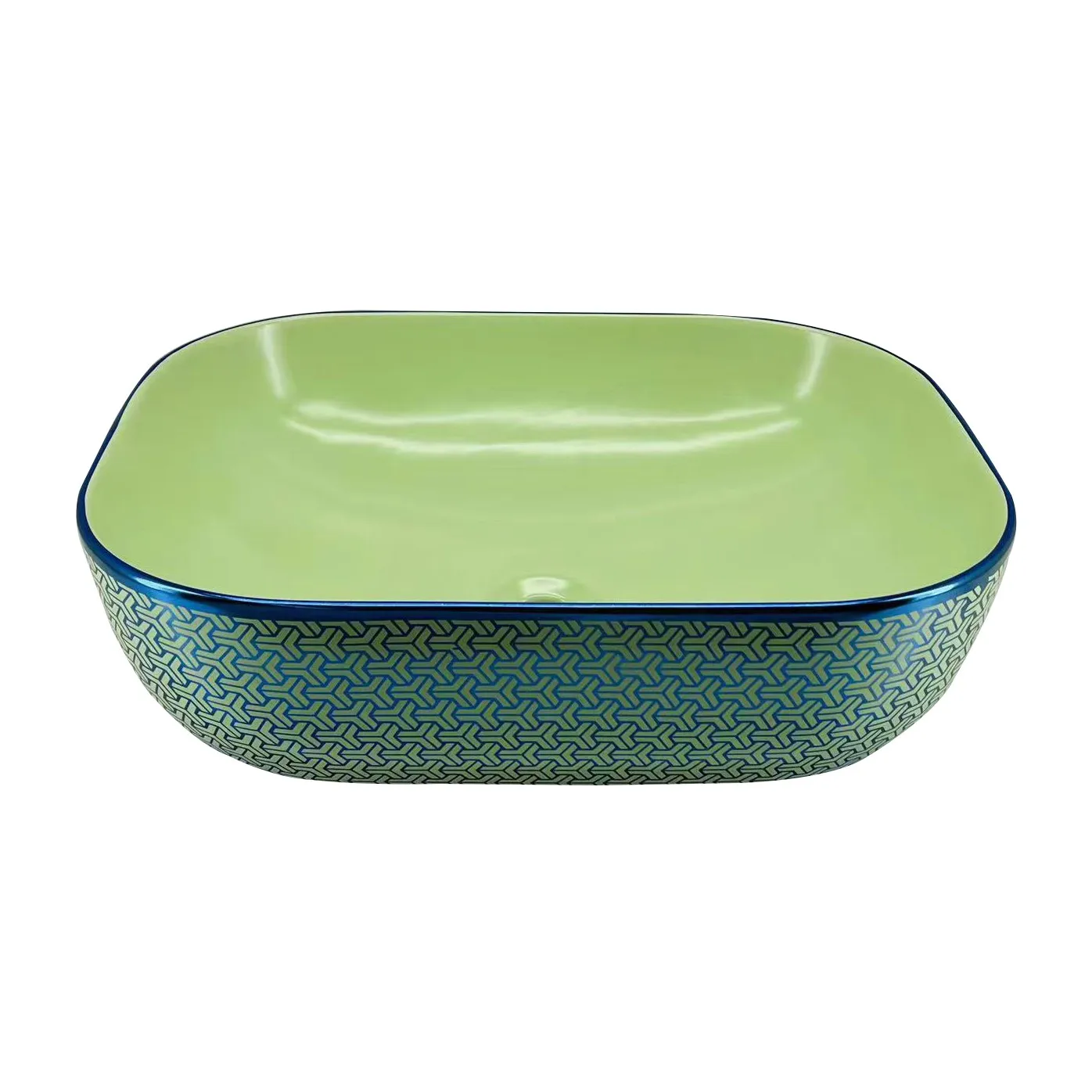 Rectangular Shape Luxury Pattern Design Solid Smooth Surface Table Top Lavabo Bathroom Countertop Ceramic Wash Basin Art Sinks