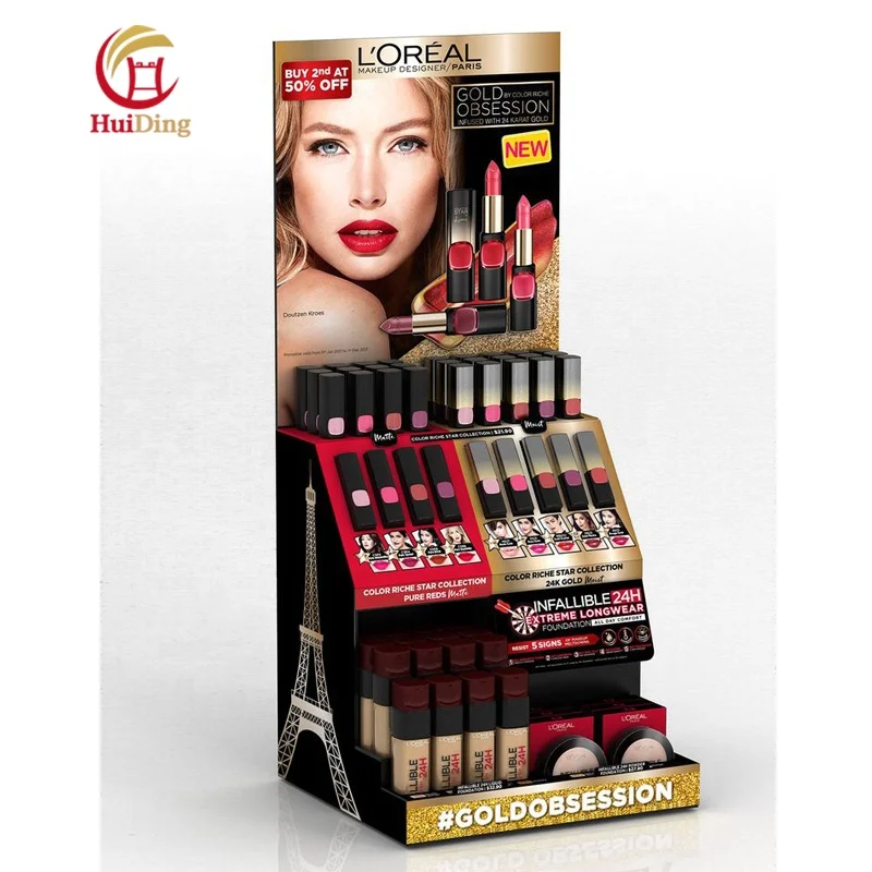 Customized cosmetics black acrylic display stand rack for chain store counter, hot sale makeup pos display