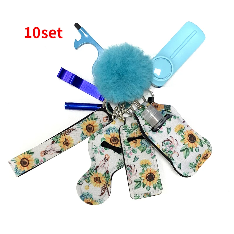 2023 Wholesale 10 Colors 10 Pcs/Set Kawaii Pompom Accessories Bulk Self Defense Set Defense Keychain Set Women