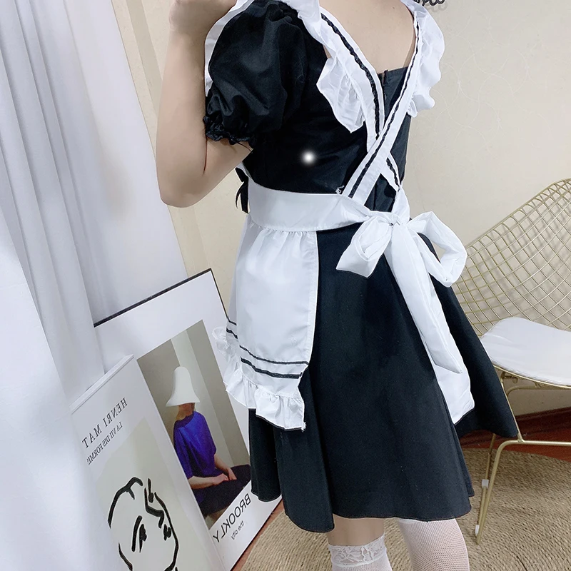 
short sleeves color blocked waitress women maid dresses costume classique lolita maid dress 
