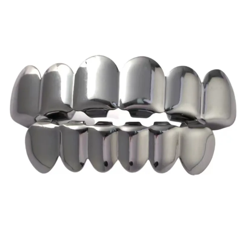 Factory wholesale Halloween jewelry gold silver rose gold black color plating brass hip hop glossy six teeth iced out grillz