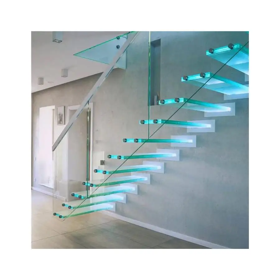 Prima Staircase Glass Luxury Floating Staircase Customized For House Decoration With LED Light