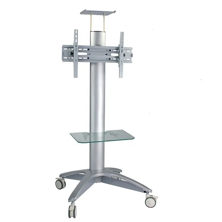 Aluminum Mobile LCD Cart Stand Rolling Wheels White Floor Stand Mount TV Trolley