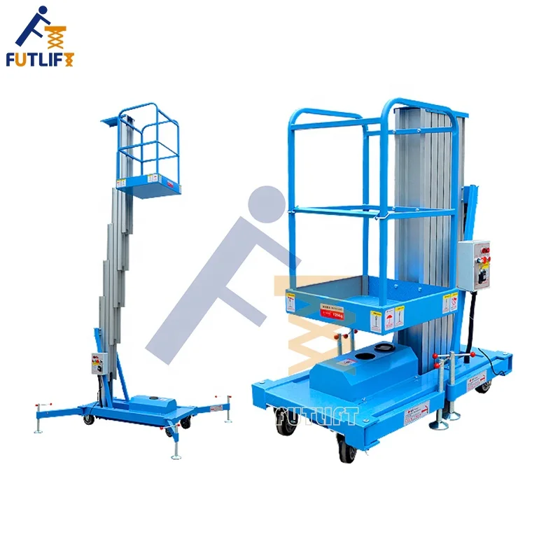 CE certificated small 4m 12m 22m electric hydraulic aluminum lift single mast platform man lift