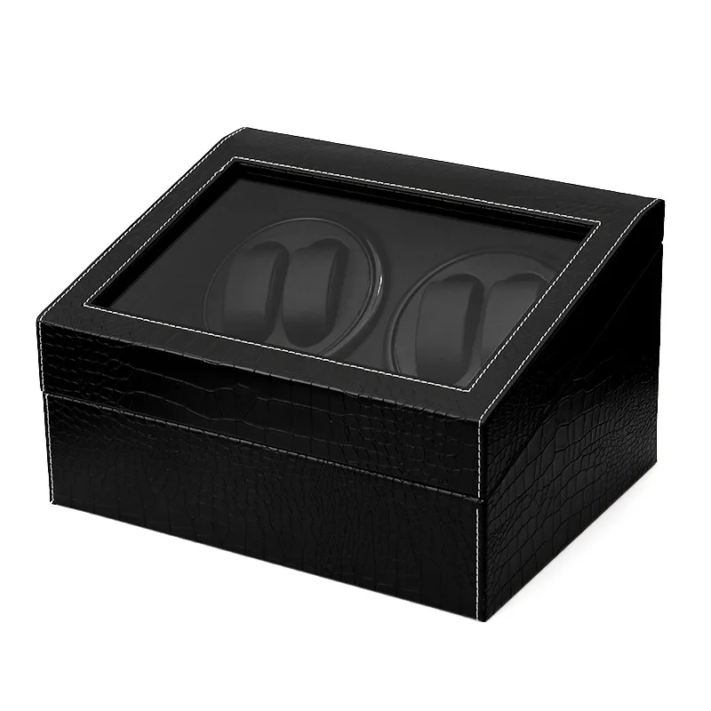 Electric shaker storage box black alligator pattern automatic upper chain mechanical watch.