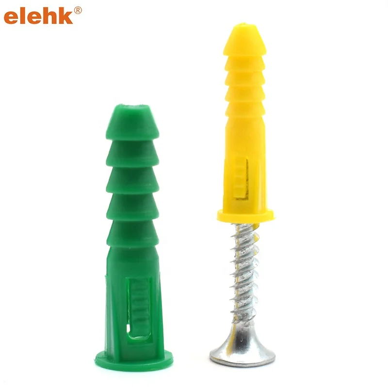 Elehk 12-14-16 X 1-1/2-Inch Green Plastic Wall Ribbed Anchors Expanding Plastic Screw Anchors Plastic Anchor