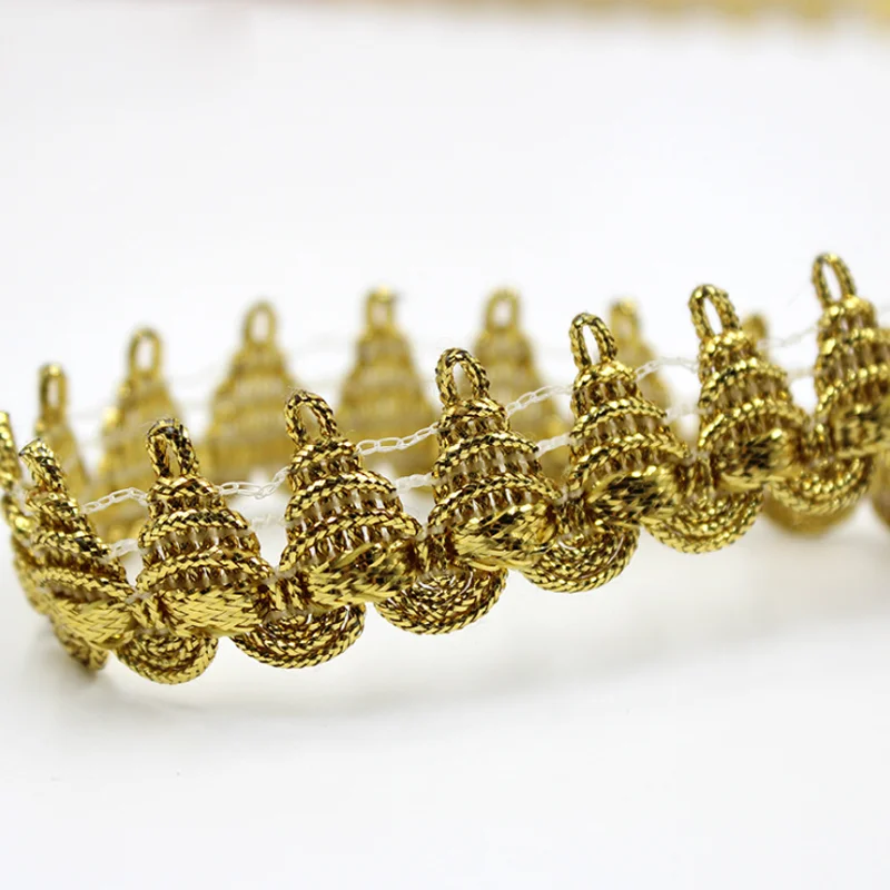 diy polyester accessories shoes lace fabric 2CM 10 Y gold thread braided trimming sewing decor dacewear costume wave lace trim