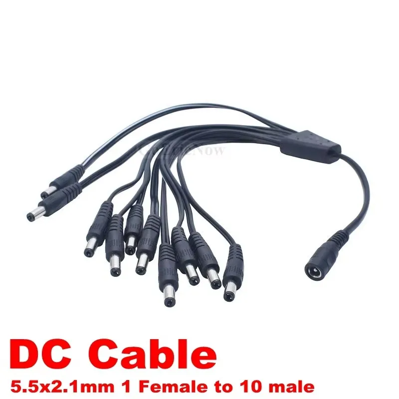 12 V CCTV Camera DC 5.5x2.1mm 1 Female to 10 male Power Cable 10-Port extension cord Connector Splitter