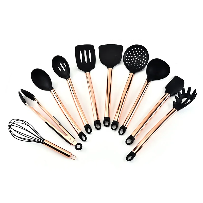 Professional silicone stainless steel golden handle home using safe kitchen utensil set