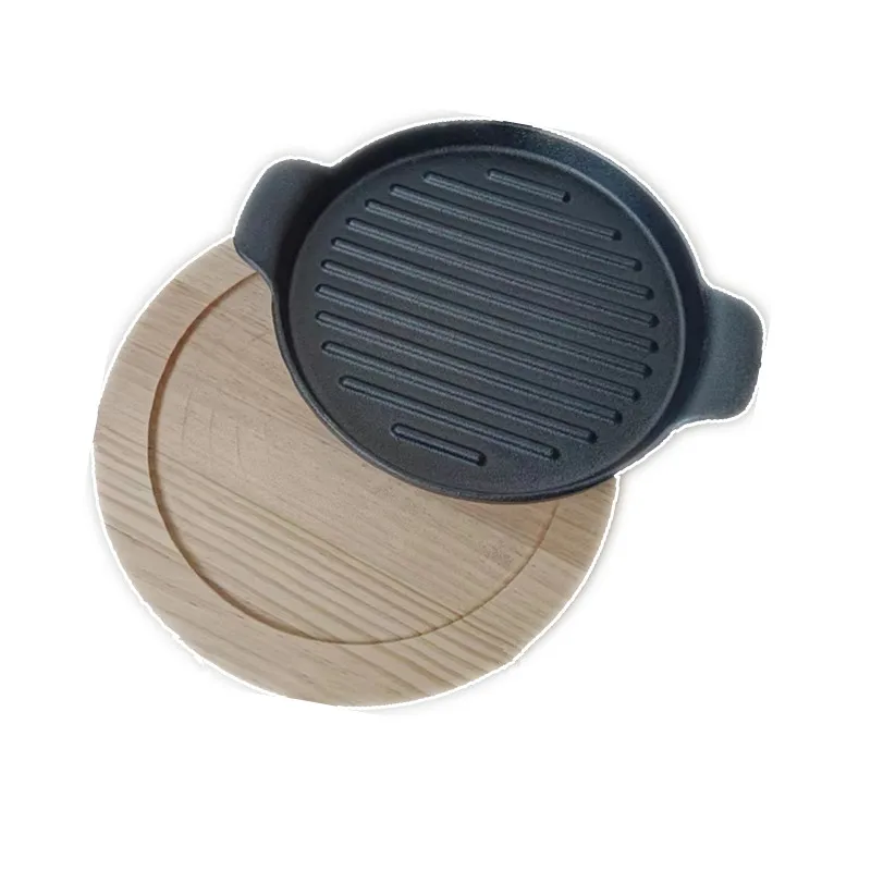Factory price indoor outdoor cast iron sizzling plate round bbq grill pan masterclass premium cookware
