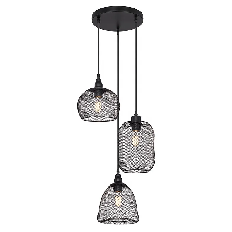 Retro Pendent Light Black Metal Iron Wire Cage Hanging Pendant Lamp For Dining Room