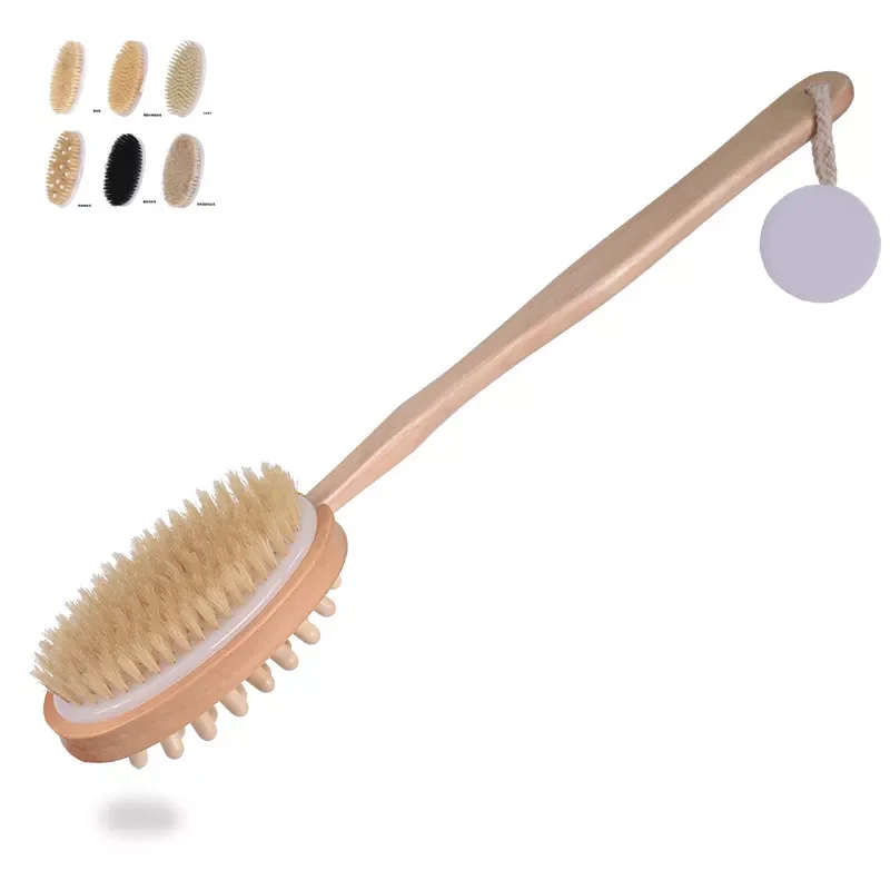 Hot Sale Long Handle Natural Wood Double-sided Brush Massage Wooden Bath Brush For Home Use