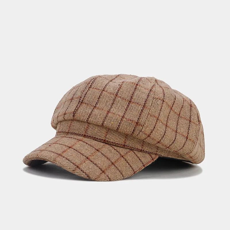 Hot Sale Fashion Women Berets octagonal Newsboy Cap Plaid Design Beret Hat for Women 8 Panels Newsboy Cap