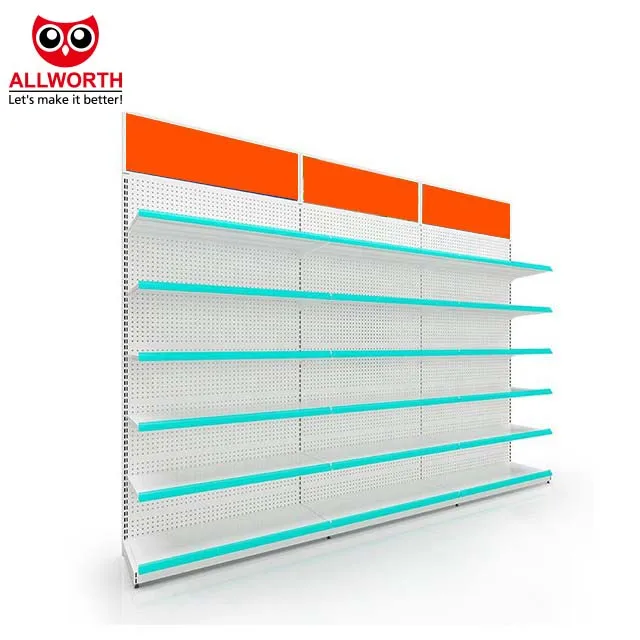 Factory Custom Size white round shelf half circle end supermarket shelves gondola supermarket shelf