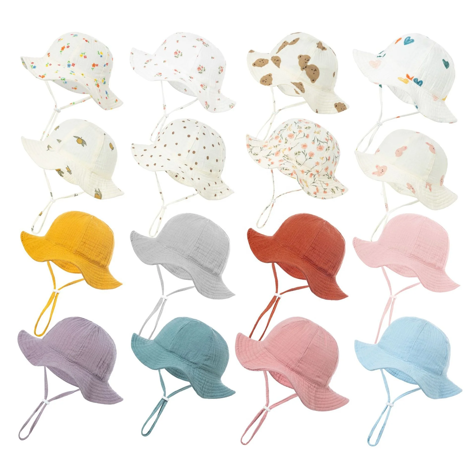 WD-A412  Kids Bucket Hat Boys and Girls Sun Hats Fishing Hats Fashion Wide Brim Beach UV Protection Outdoor Cotton Unisex Babies