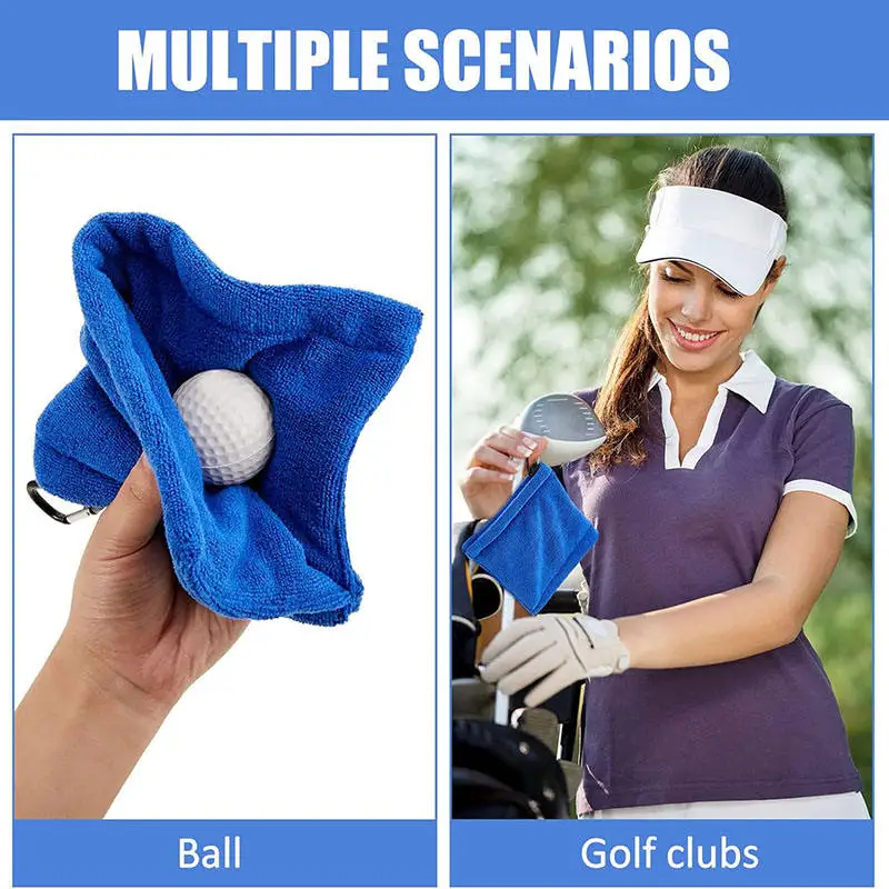 Golf Cart Wipe Cleaner Microfiber Water Absorption Clean Golf Club Head Square Golf Balls Cleaning Towel with Carabiner Hook