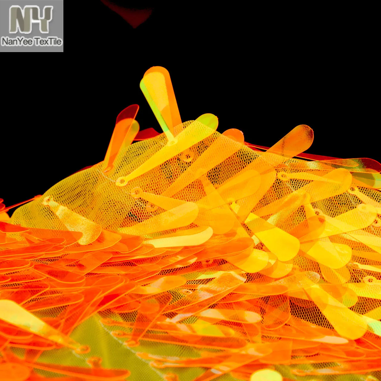 Nanyee Textile New Exclusive 40mm Strip Neon Orange Cone Shape Baseball Bat Sequin Fabric