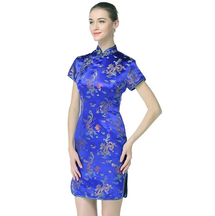 
Hot Sale Chinese Traditional Short Sleeve Cheongsam Qipao Women Dress 