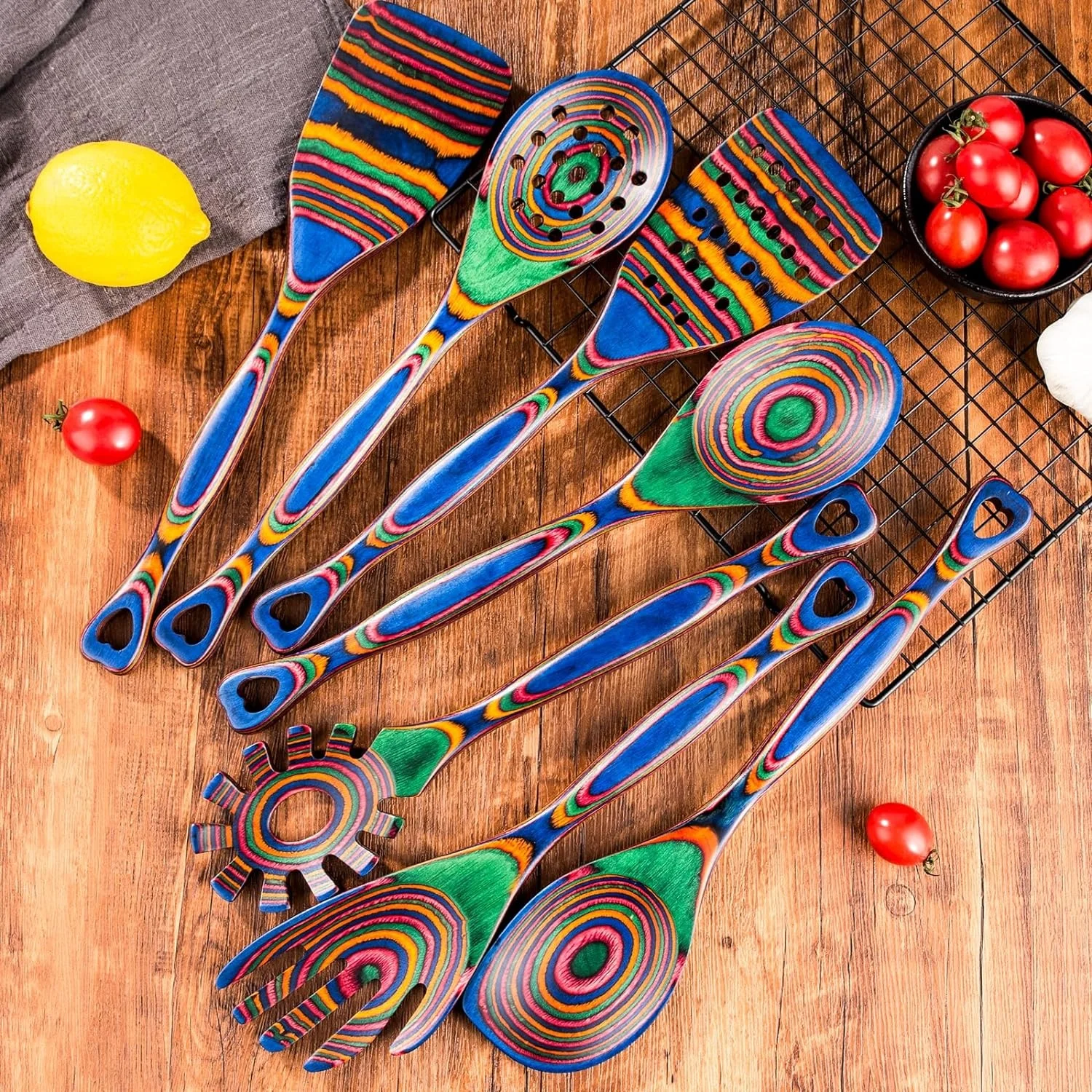FLYWOD home and kitchen accessories wood tools wood utensils kitchen cooking utenisls set wooden pakka kitchen utensils