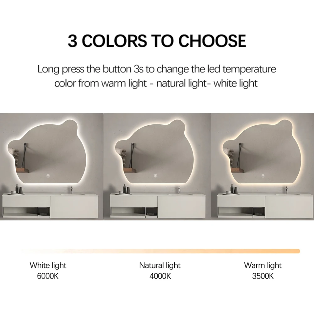 Irregular Bear-shaped Wall Dressing Mirror Led Light Touch Screen Dressing Mirror Smart Bathroom Mirror and Speaker