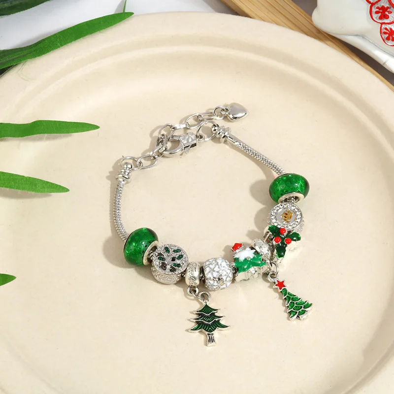 Laodun Fashion New Christmas Style Bracelet Snowflake Bell Pendant Bracelet with Creative Metal Texture Beads Bracelet