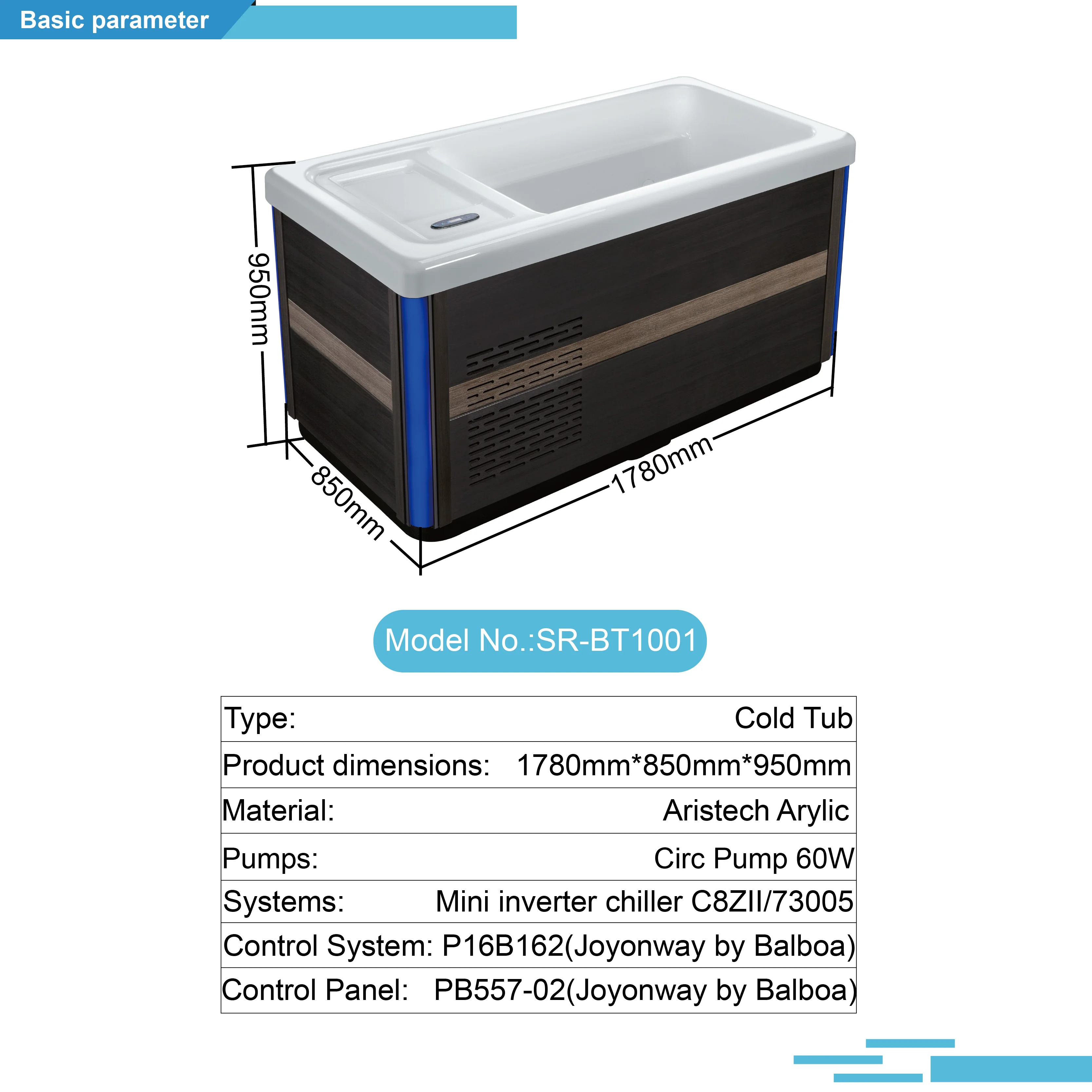 Sunrans Manufacturer ECO Chiller Cold Plunge Ice Bath Tub With Cooling System Cover Outdoor Therapy Recovery Tub 1 Person
