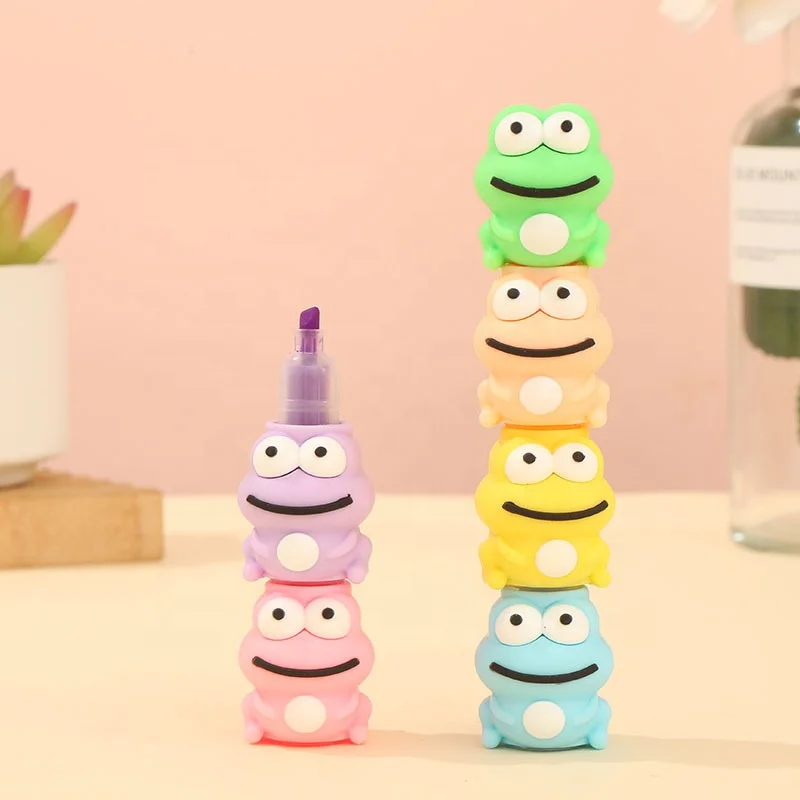 High Quality stacking highlighter mini frog stackable Cute highlighter 6 in 1 highlighter