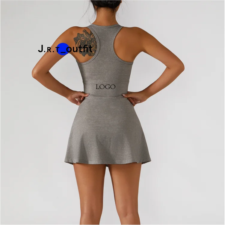 JRT Women Zipper Sports Yoga Golf Running Exercise Tennis Dress With Built in Shorts