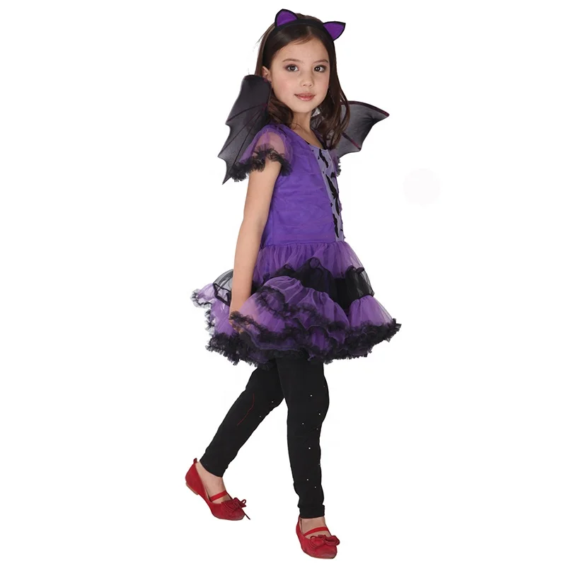 Purple Bat Kids Costumes Girl Witch Halloween Fancy Dress Costume