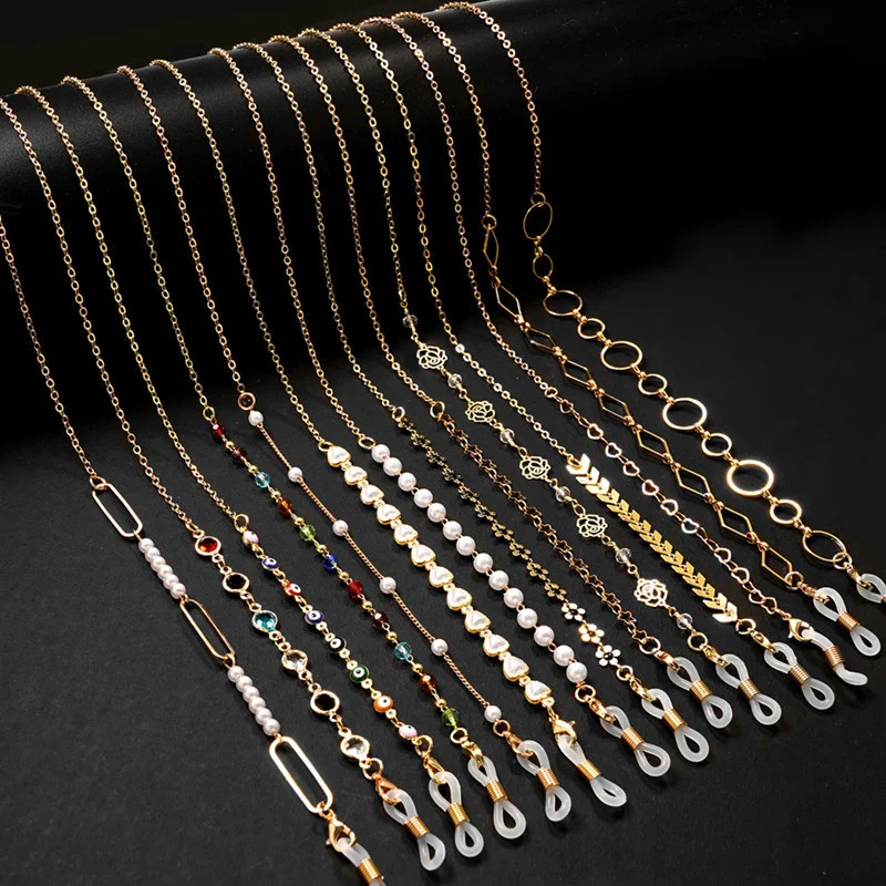 Оптовая продажа маскировка лица золотые звенья ожерелье для очков цепочка с бусинами жемчужные ремешки солнцезащитных на шнурок мужчин и