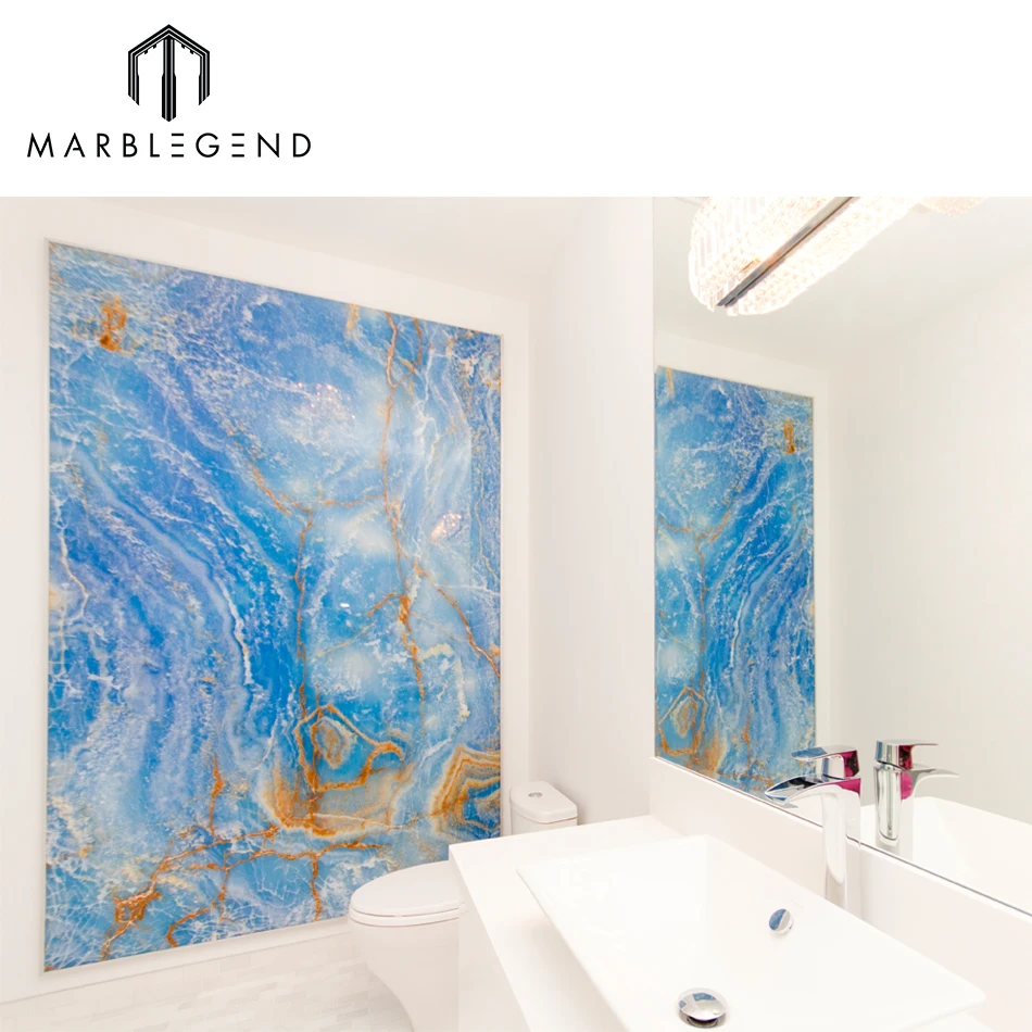 Interior feature wall cladding luxury decorative slabs blue onyx marble for villa