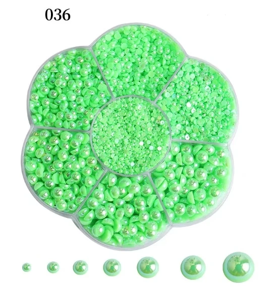 7 Grids Box of 2/3/4/5/6/8/10mm Mix Sizes ABS Resin Flatback Rhinestones Nail Charms 3D Half Plastic Pearl Beads
