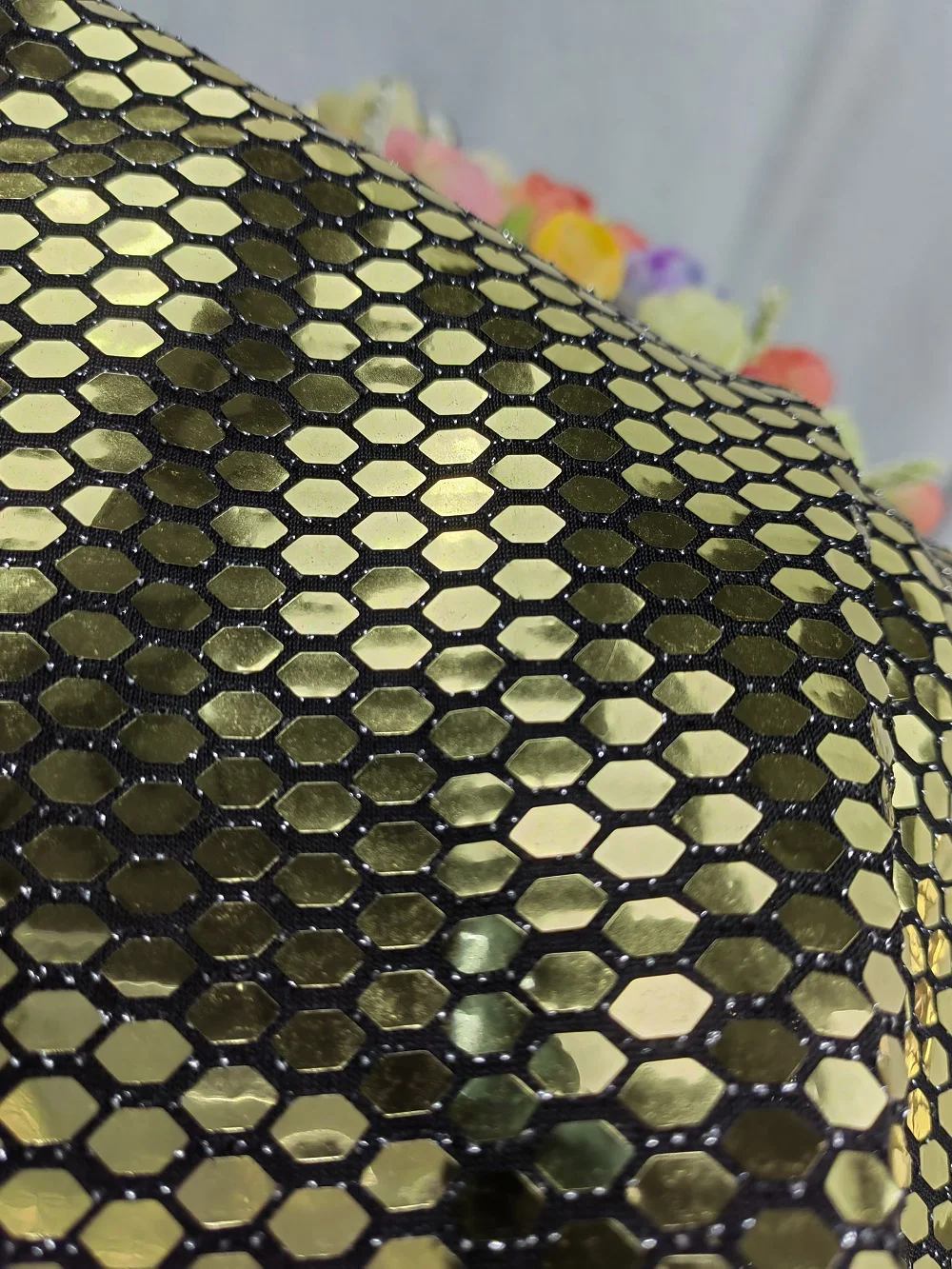 TS-E5028 Hotsale  gold sequin with spandex glitter dot, metallic jersey fabric for fashion dress