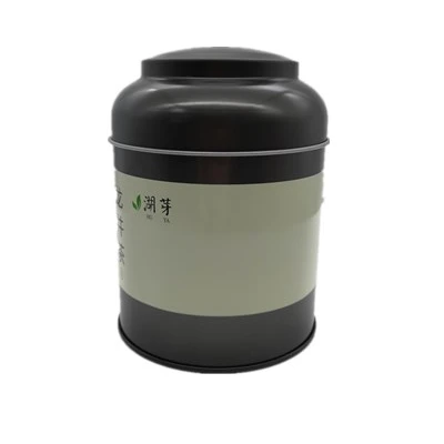 Round airtight tin tea can with mushroom dome lid