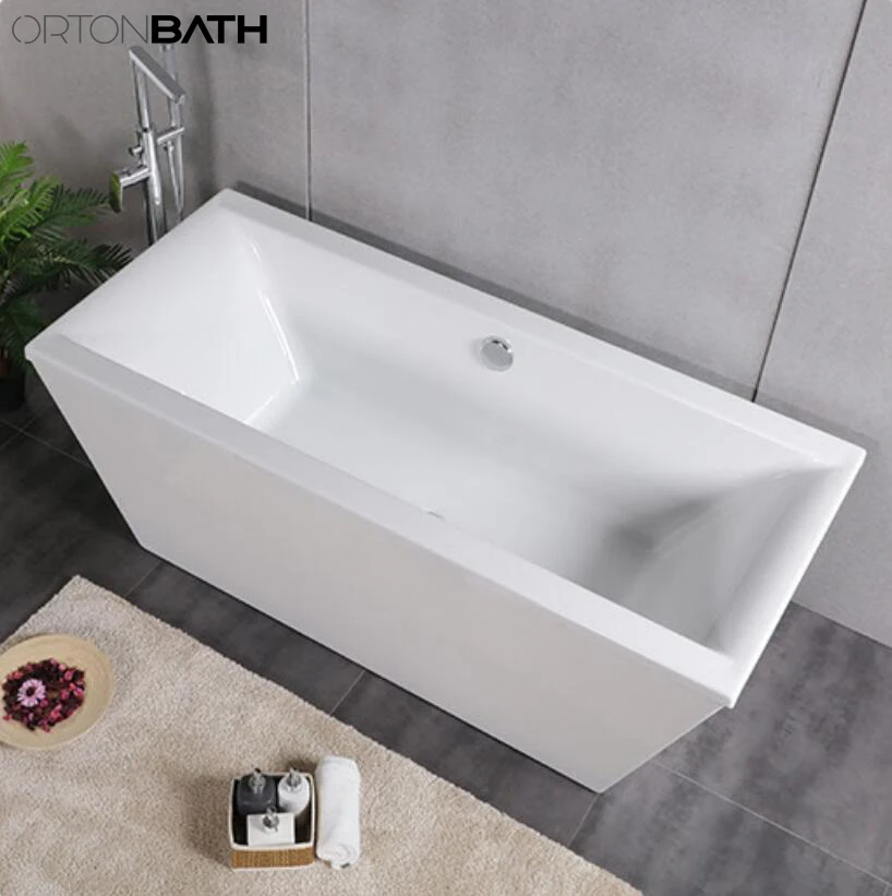 Ortonbath прямоугольной формы край акриловая отдельно стоящая Горячая плавать спа-ванна автономная ванна пластиковая Ванна