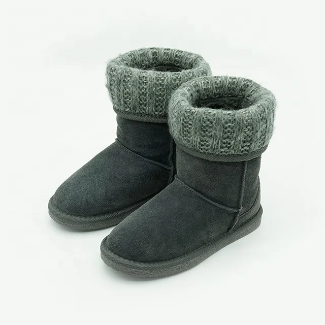 Теплые Зимние Замшевые Меховые детские ботинки с вязаным воротником Warmlab