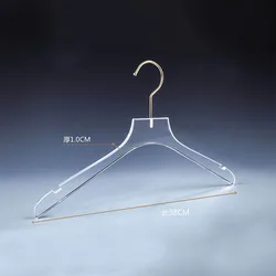 Clear Acrylic Clothes Hanger with Gold Hook Transparent Shirts Dress Hanger with Notches for Lady Kids