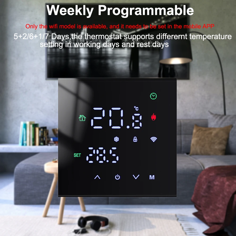 95~240V WiFi Thermostat Touch Screen Tuya Smart Home Room Electric Underfloor Heating Boiler Controller Color Display