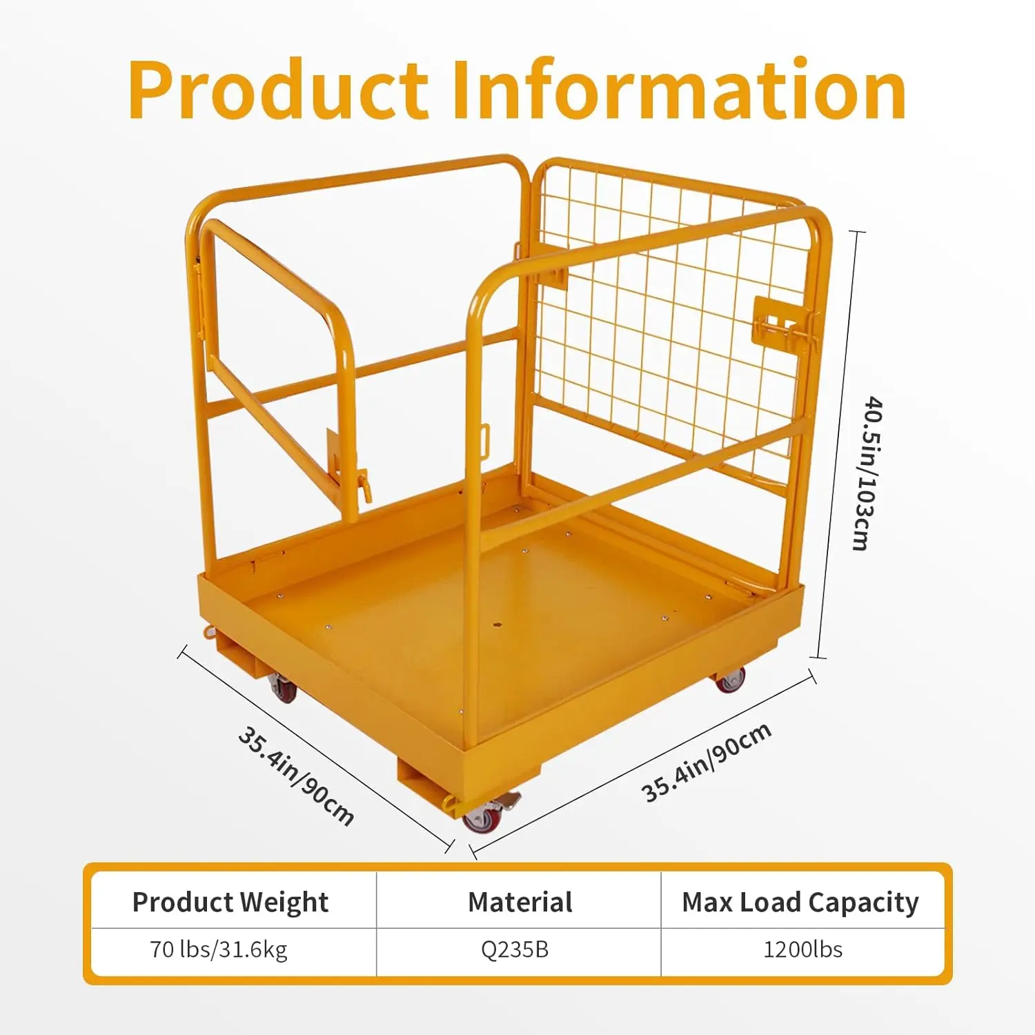 Forklift Safety Cage Heavy Duty Forklift Basket 1200LBS Capacity with 4 Wheels Forklift cage Work Platform