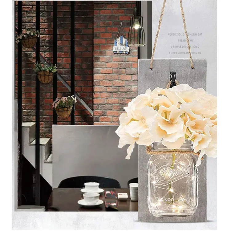 DIY Different Style Rustic Wall Sconces Mason Jars Wood Hanging LED String Lights Mason Jar Sconces For Home Decoration