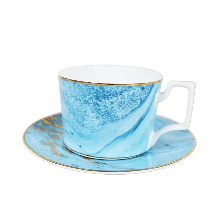 Chinese Style Reusable Ceramics Porcelain Coffee Tea Cup with Saucer English Blue Teapot Sets