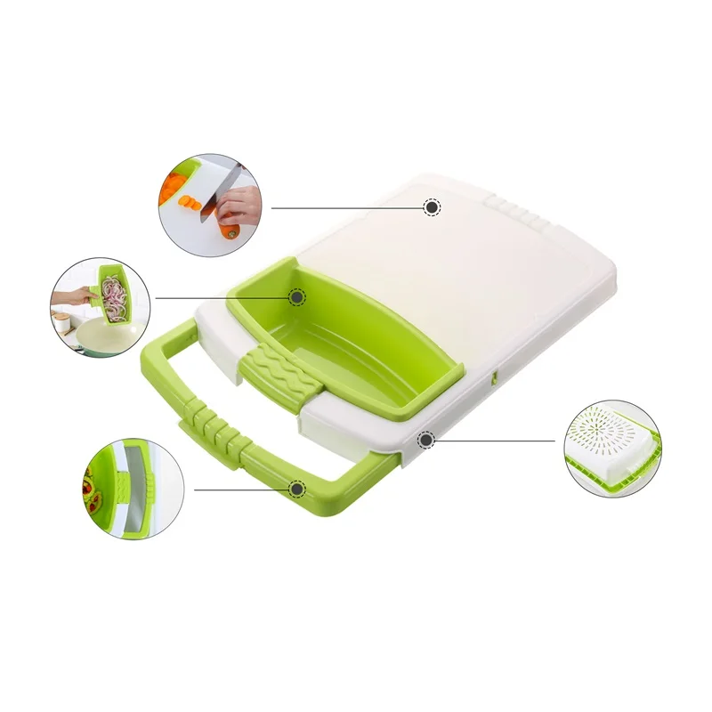 Multifunctional 3 in 1 Cutting Board Set With Colander Adjustable Chopping Block With Food Tray